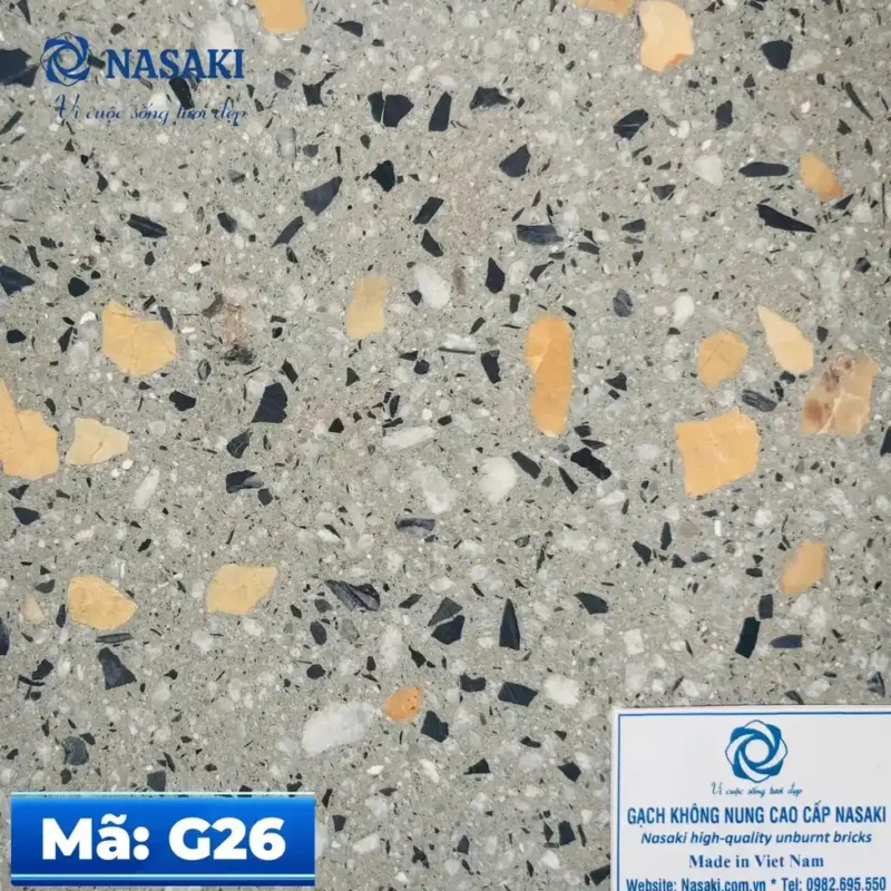 Gạch Terrazzo Nasaki Ghi Xám Hạt Vàng G26