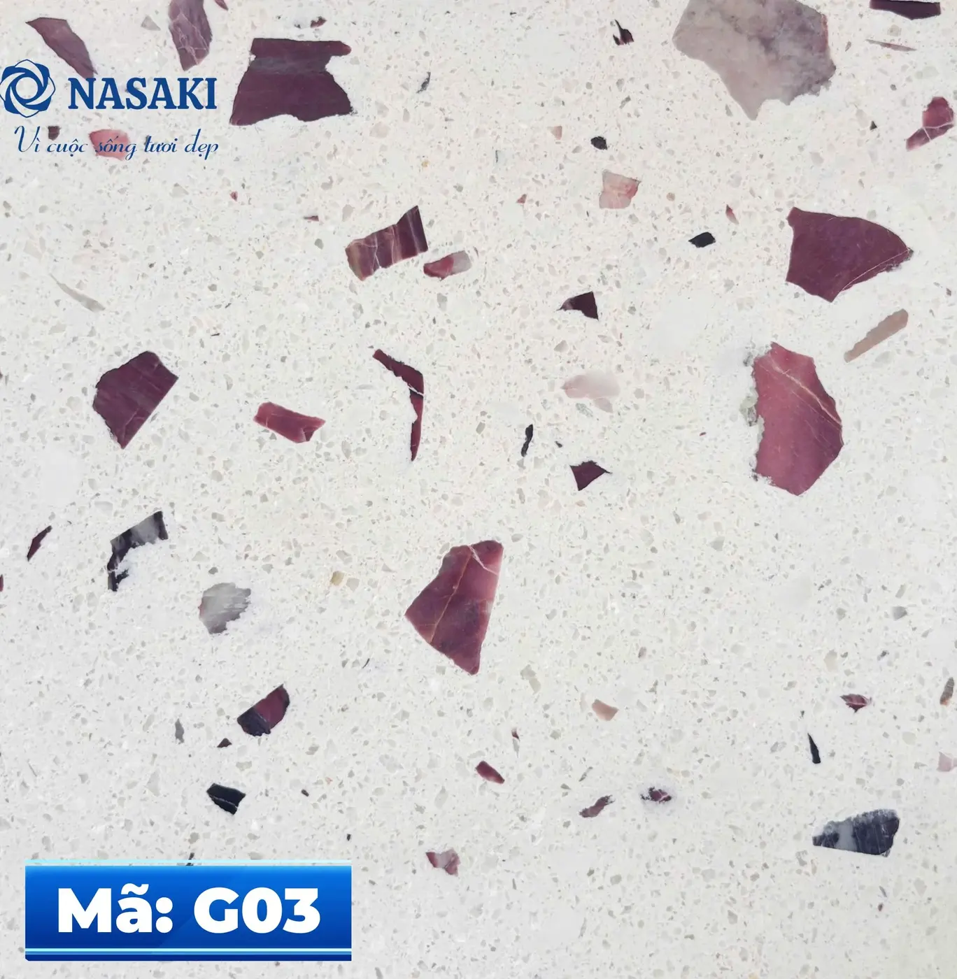 Gạch Terrazzo Nasaki Trắng Hạt Đỏ G03