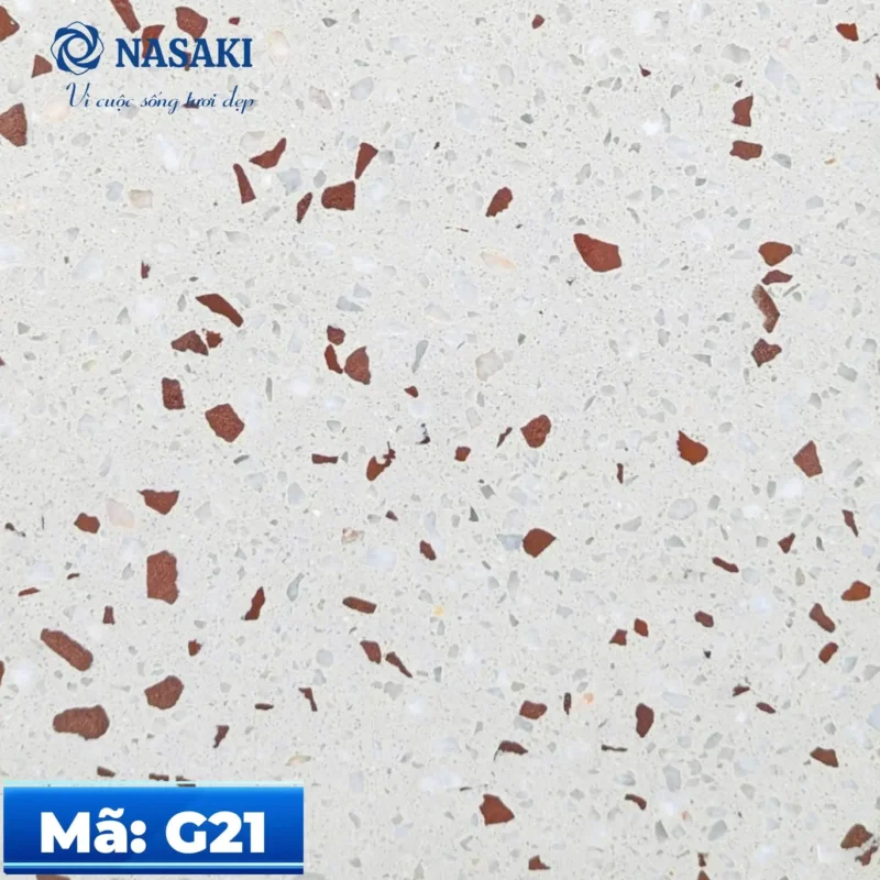 Gạch Terrazzo Nasaki Trắng Hạt Đỏ Nâu G21