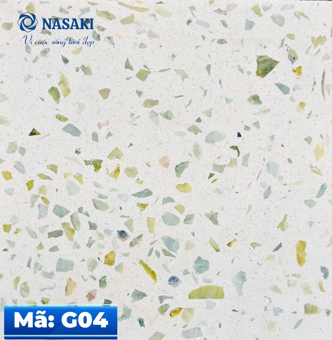 Gạch Terrazzo Nasaki Trắng Hạt Vàng Xanh G04