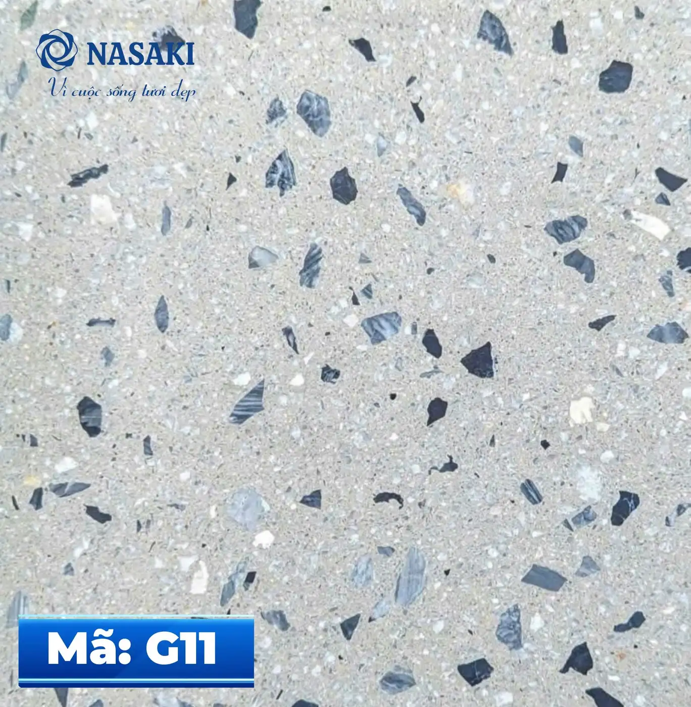 Gạch Terrazzo Nasaki Trắng Hạt Xanh Ghi G11