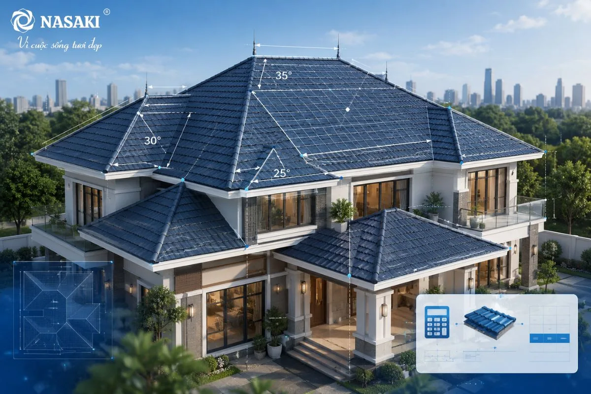 Tính diện tích mái ngói